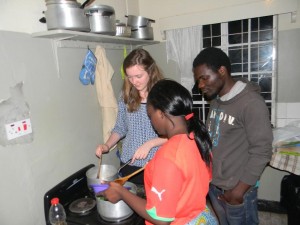 Christina and Anjrew teaching me how to make some Malawian dishes!