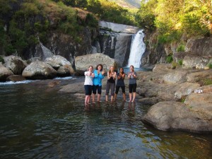 At a beautiful waterfall nestled into Mount Mulanje, the highest peak in central Africa!