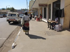 Shops and tailors line the streets in Blantyre, the 2nd largest city in Malawi